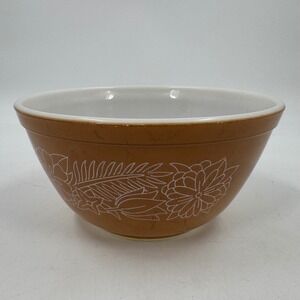 Pyrex 402 Mixing Bowl Autumn Floral Brown‎ White 1.5 Pint Vintage Kitchenware
